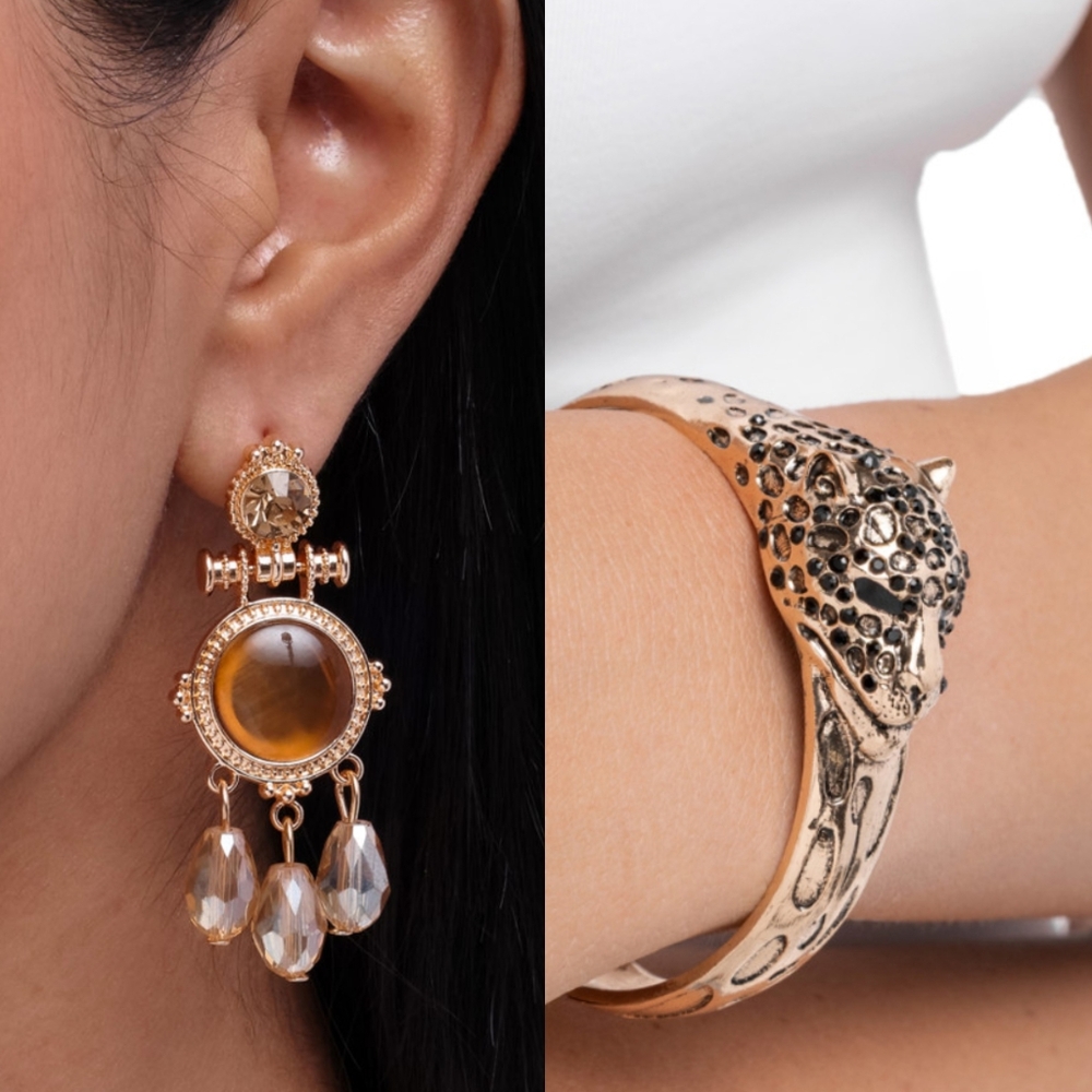 Easygoing Elevation Brown Earrings Cheetah Chapter Gold Bracelet